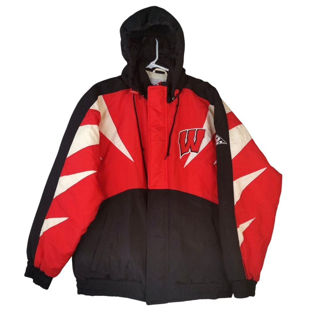 90s NCAA Apex ONE Wisconsin Badgers Sharktooth Full Zip Hooded Jacket Size M